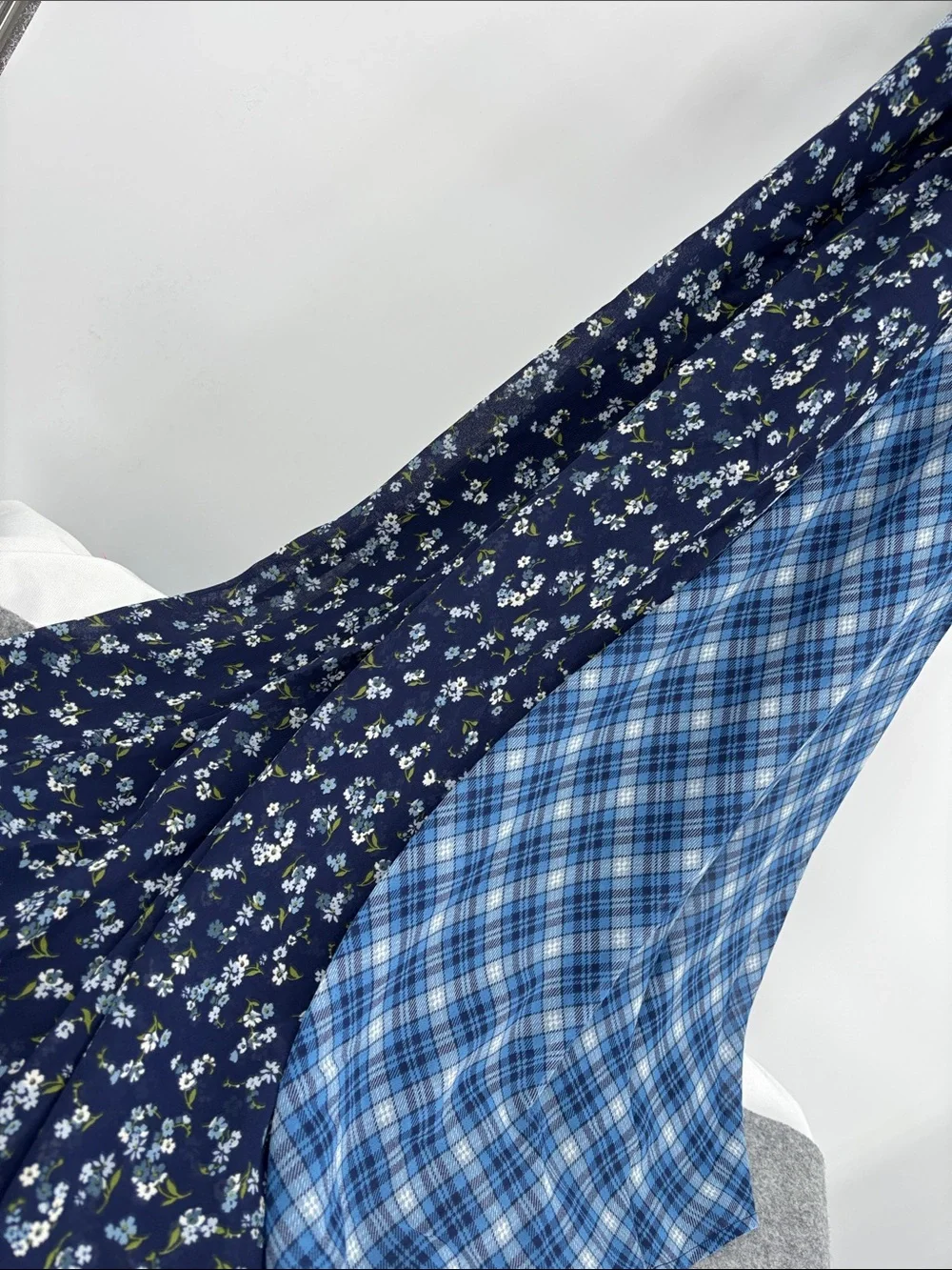 Michael Kors Blue Patchwork handkerchief chambray  Asymmetrical Tank belt Dress
